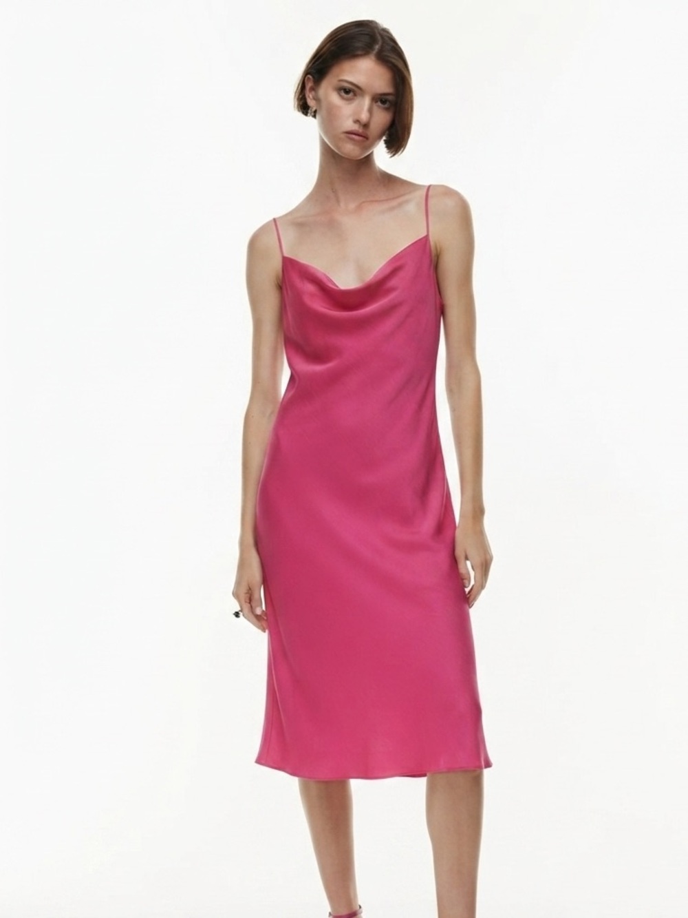 Aritzia Wilfred Sz S Canto Hot Pink Satin Cowl Neck Wedding Midi Dress